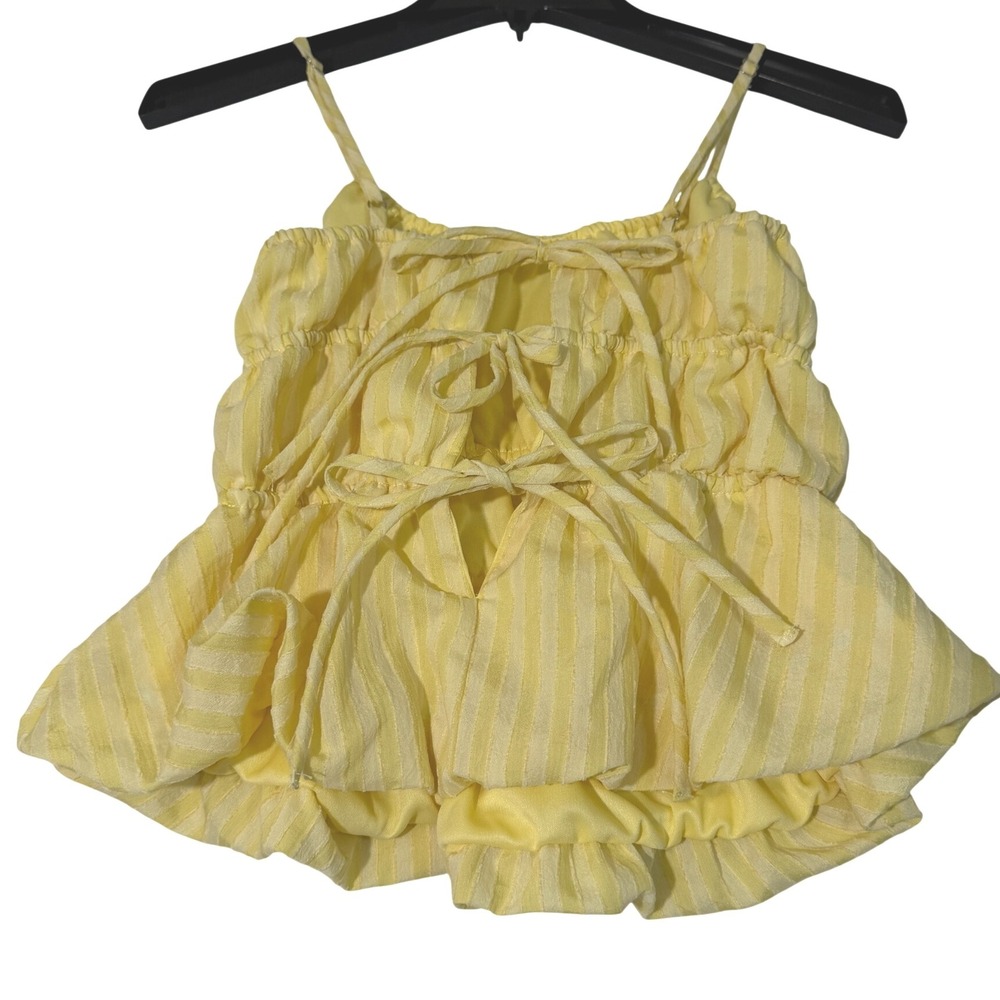KIRIOUS Yellow Ruffle Tiered Cami Top Tie Back Y2K Surf So Cal Summer Beach XS